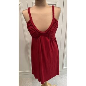 Red Jersey Knit Babydoll Dress Braided Straps Vacation Beach Cruise Grecian